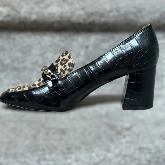 NEW Crown & Ivy Scarlett Cheetah Croc Embossed Block Heel Pumps Women’s 10 Chic - Picture 7 of 13